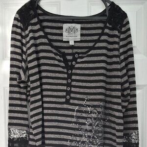 Maurices Long Sleeve Black & Gray Stripe Shirt XL